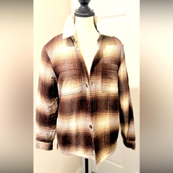 Hollister Brown and Cream Plaid Shirt Jacket - Picture 7 of 14